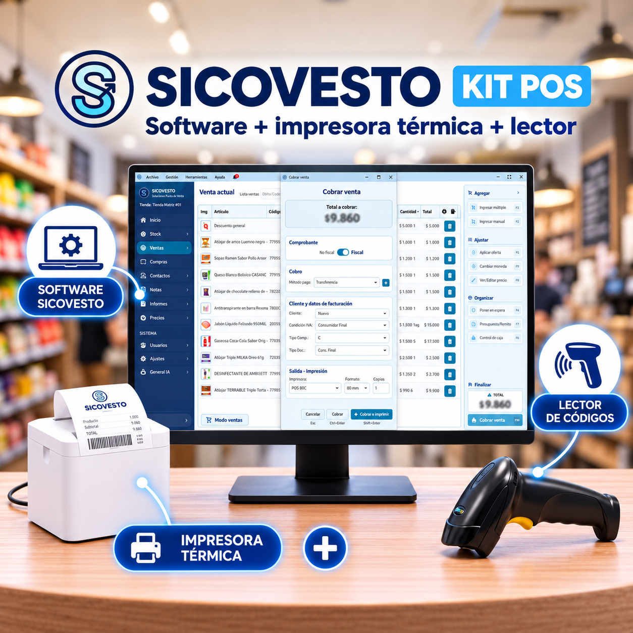 Kit POS - SICOVESTO + Impresora + Lector